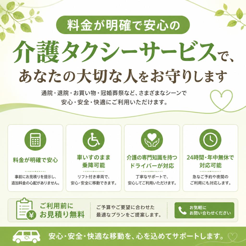 料金が明確で安心の介護タクシーサービスで、あなたの大切な人をお守りします