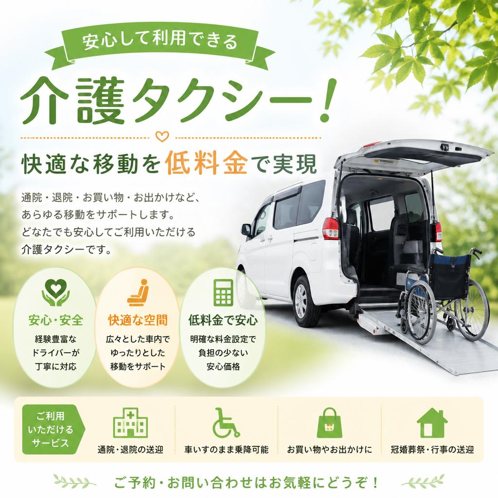 安心して利用できる介護タクシー！快適な移動を低料金で実現