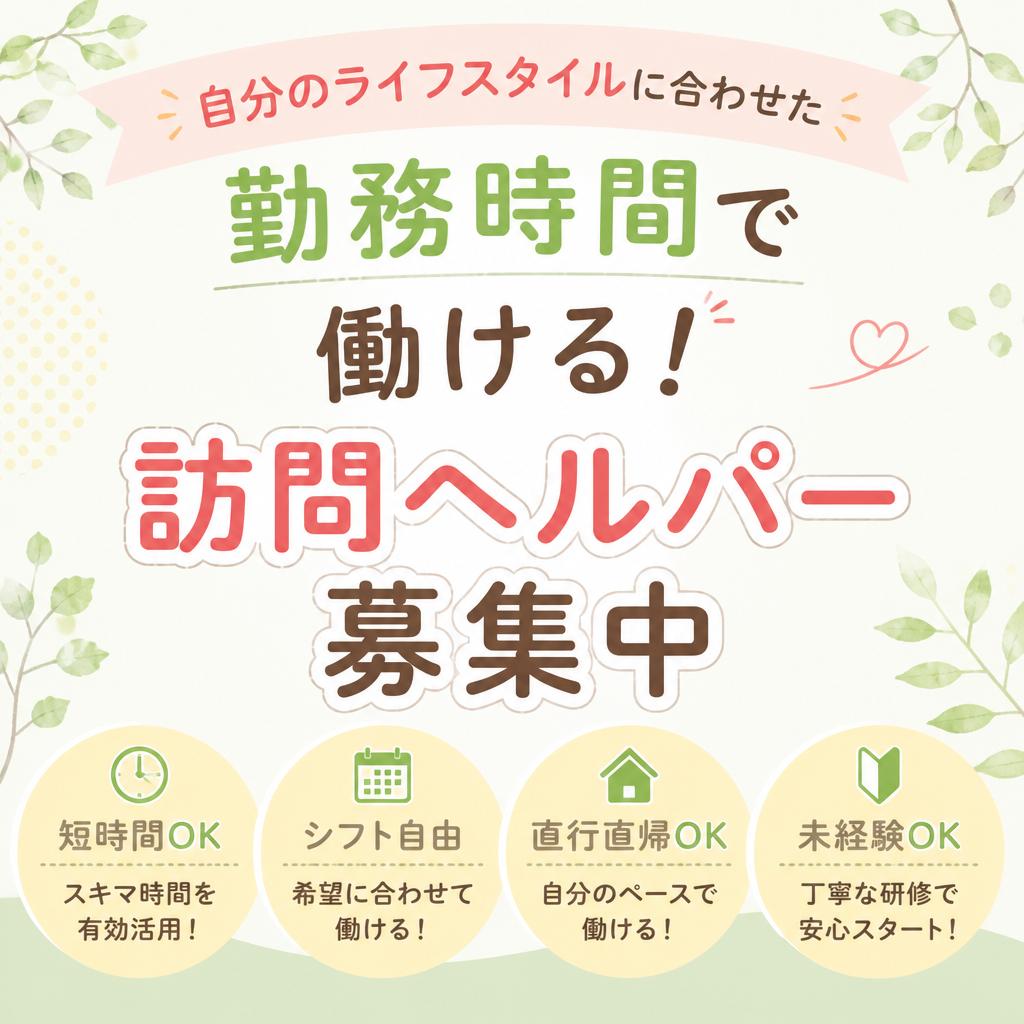 自分のライフスタイルに合わせた勤務時間で働ける！訪問ヘルパー募集中