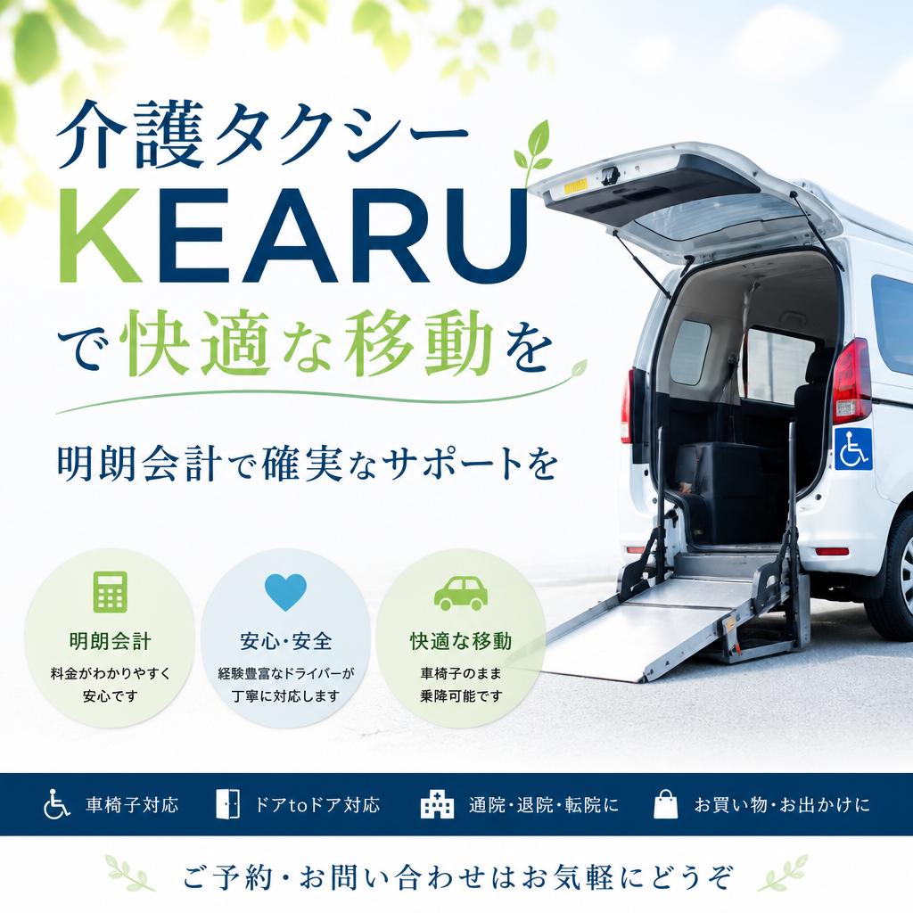 介護タクシーKEARUで快適な移動を、明朗会計で確実なサポートを