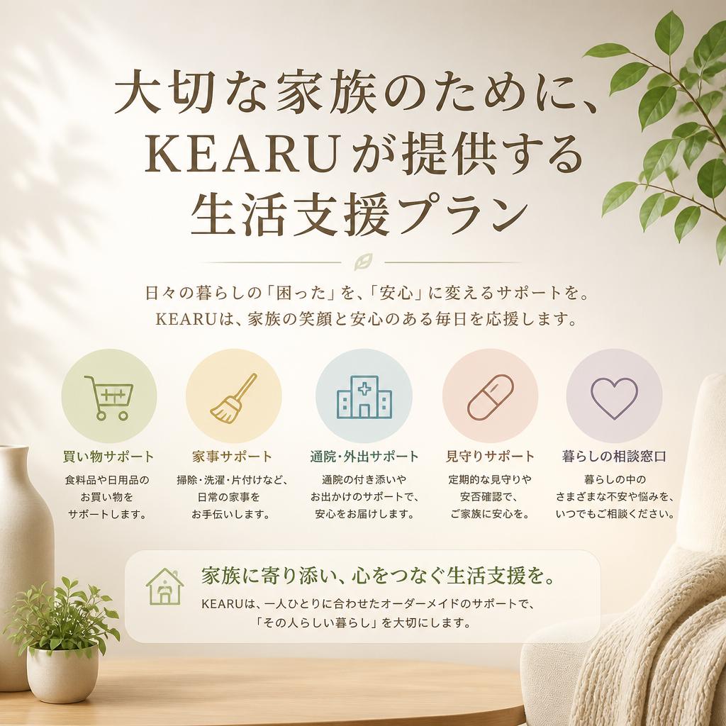 大切な家族のために、KEARUが提供する生活支援プラン