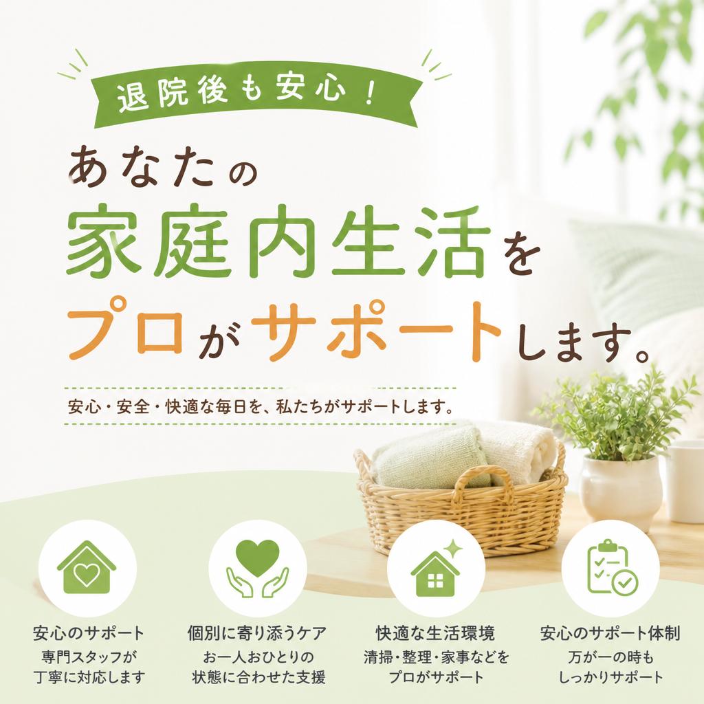 退院後も安心！あなたの家庭内生活をプロがサポートします。